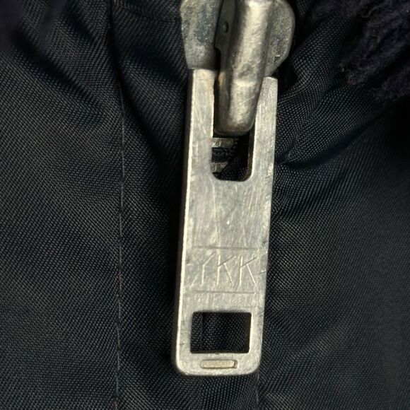 VTG Sears Work Leisure Faux Fur Bomber Flight Nylon Jacket L 38-40 Navy Blue - Picture 4 of 6